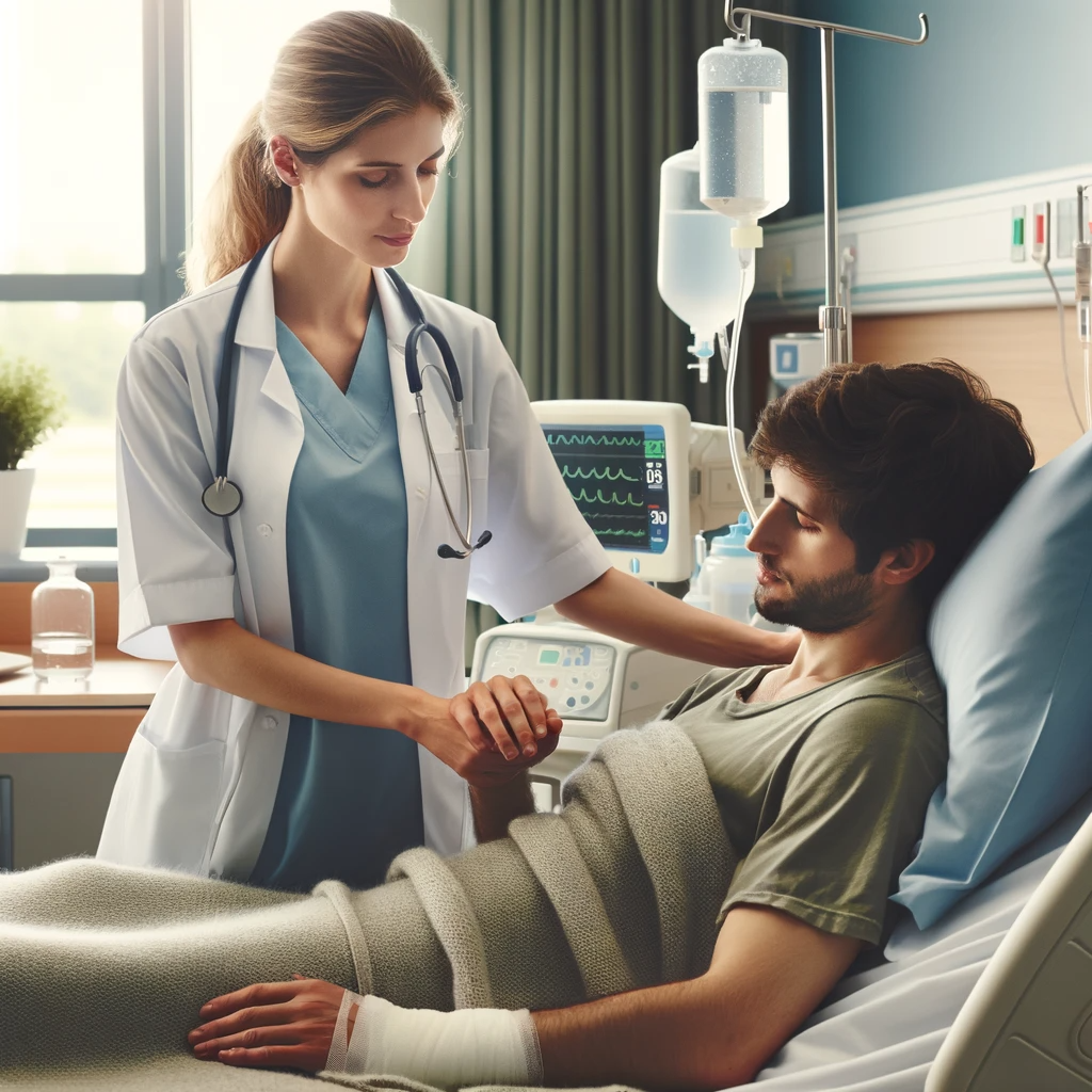 Nurse tending to patient